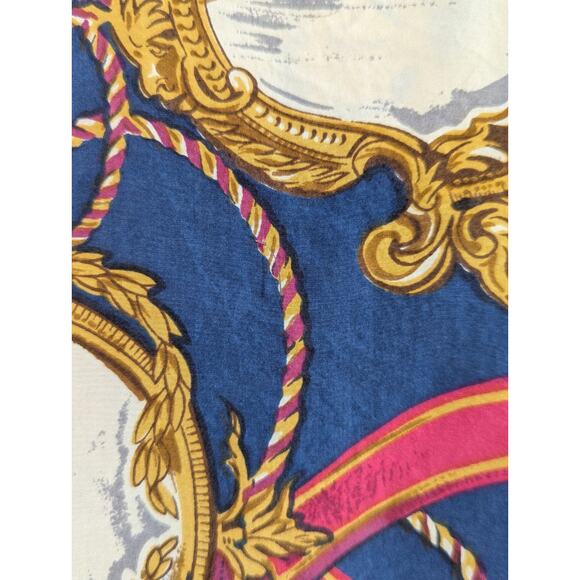 Notations Medium Silk Button Up Blue w/Gold Rope & Frames, Pink Ribbon VTG 80's - Picture 9 of 9